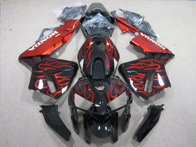 CBR 600 RR 2005-2006 Motorrad Verkleidungen - Schwarz rote Flamme CBR 600 RR 2005-2006 Motorrad Verkleidungen - Schwarz rote Flamme