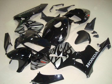 CBR 600 RR 2005-2006 Motorrad Verkleidungen - Schwarze Weiße Flamme