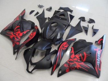 CBR 600 RR 2009-2012 Motorrad Verkleidungen - Matt Schwarz mit rotem Totenkopf