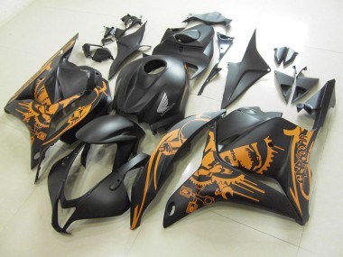 CBR 600 RR 2009-2012 Motorrad Verkleidungen - Matt Schwarzer Orange Aufkleber