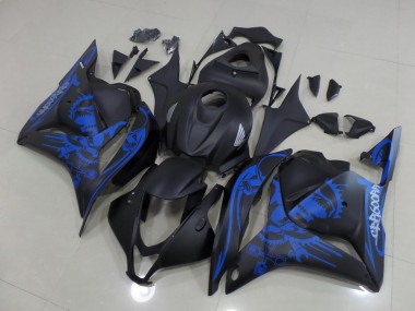 CBR 600 RR 2009-2012 Motorrad Verkleidungen - Matt Schwarzer blauer Totenkopf