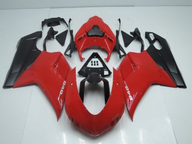 Ducati 848 1098 1198 2007-2014 Motorrad Verkleidungen - OEM Stil Rot mit Matt Schwarz Seite