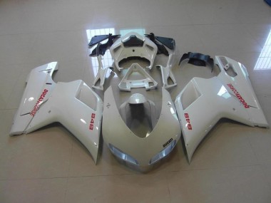 Ducati 848 1098 1198 2007-2014 Motorrad Verkleidungen - Perl Weiß Rote Aufkleber