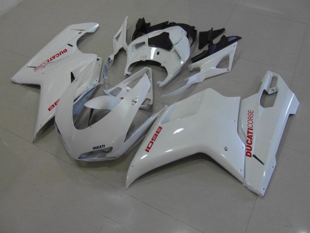 Ducati 848 1098 1198 2007-2014 Motorrad Verkleidungen - Perl Weiß mit roten Aufklebern Ducati 848 1098 1198 2007-2014 Motorrad Verkleidungen - Perl Weiß mit roten Aufklebern