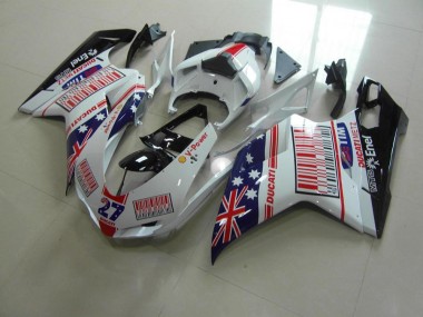 Ducati 848 1098 1198 2007-2014 Motorrad Verkleidungen - Weiß Blau Rot