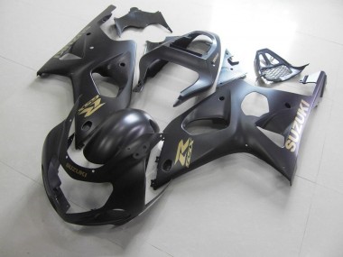 GSXR 1000 K1 2000-2002 Motorrad Verkleidungen - Ganz Matt Schwarz mit goldenem Aufkleber
