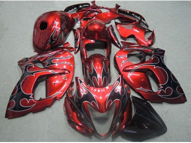 GSXR 1300 Hayabusa 1996-2007 Motorrad Verkleidungen - Rot mit Schwarz Flamme