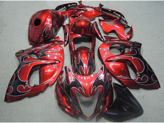 GSXR 1300 Hayabusa 1996-2007 Motorrad Verkleidungen - Rot mit Schwarz Flamme GSXR 1300 Hayabusa 1996-2007 Motorrad Verkleidungen - Rot mit Schwarz Flamme
