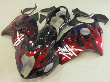 GSXR 1300 Hayabusa 1996-2007 Motorrad Verkleidungen - Schwarz rote Flamme