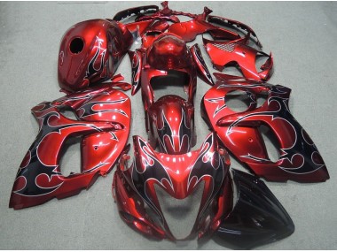 GSXR 1300 Hayabusa 2008-2019 Motorrad Verkleidungen - Rote Schwarz Flamme