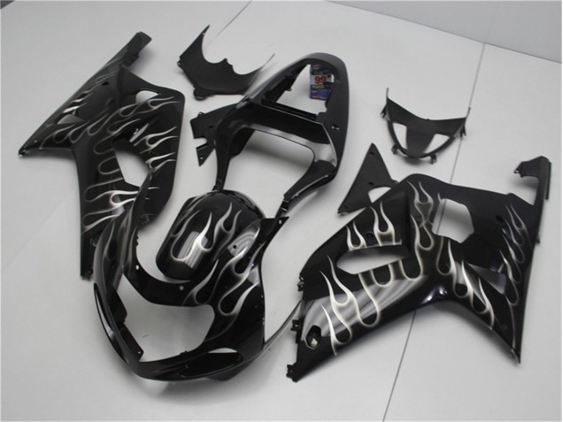 GSXR 600 / 750 K1 K2 K3 2001-2003 Motorrad Verkleidungen - Schwarze Weiße Flamme