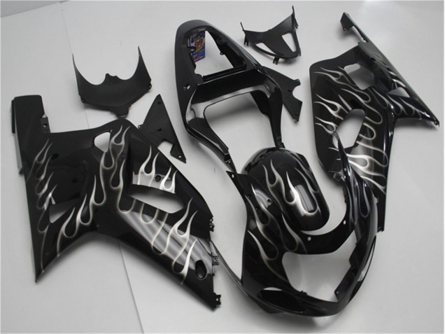 GSXR 600 / 750 K1 K2 K3 2001-2003 Motorrad Verkleidungen - Schwarze Weiße Flamme