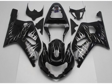 GSXR 600 / 750 K1 K2 K3 2001-2003 Motorrad Verkleidungen - Schwarze Weiße Flamme