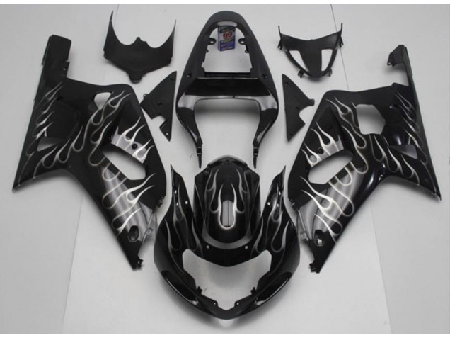 GSXR 600 / 750 K1 K2 K3 2001-2003 Motorrad Verkleidungen - Schwarze Weiße Flamme