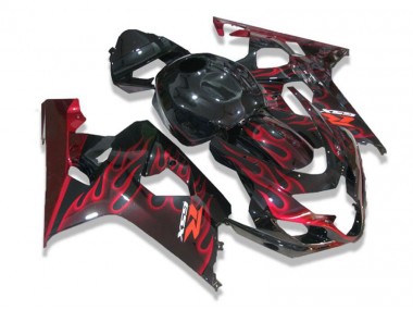 GSXR 600 / 750 K4 2004-2005 Motorrad Verkleidungen - Schwarz rote Flammen