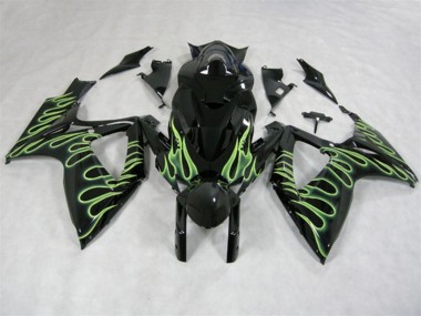 GSXR 600 K6 2006-2007 Motorrad Verkleidungen - Schwarz Grün Flamme