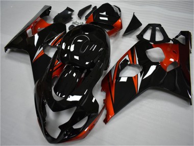 Suzuki GSXR 600/750 Motorrad Verkleidung 2004-2005 - Glanzendes Schwarz Rot Streifen