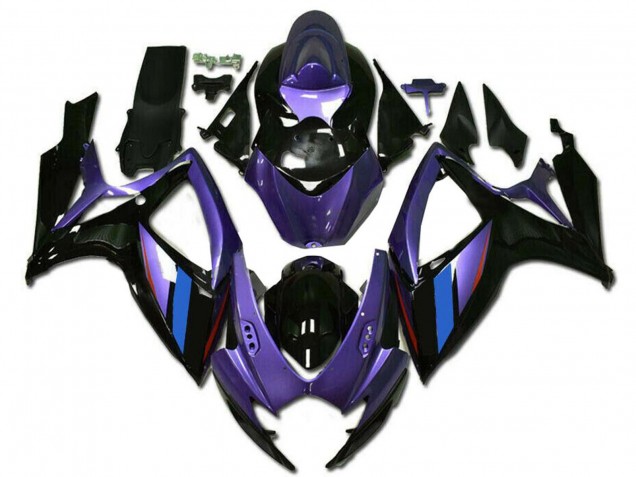Suzuki GSXR 600/750 Motorrad Verkleidung 2006-2007 - Lila Blau Glanzendes Schwarz Streifen