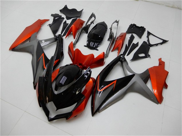 Suzuki GSXR 600/750 Motorrad Verkleidung 2008-2010 - Orange Grau Glanzendes Schwarz