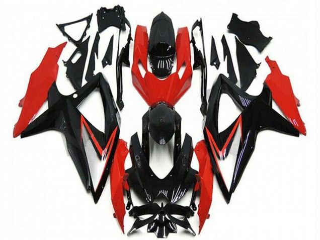 Suzuki GSXR 600/750 Motorrad Verkleidung 2008-2010 - Rot Glanzendes Schwarz Streifen