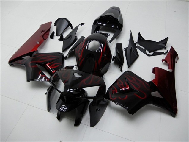 Honda CBR600RR Motorrad Verkleidung Kit 2005-2006 - Glanzendes Schwarz Rot Flamme