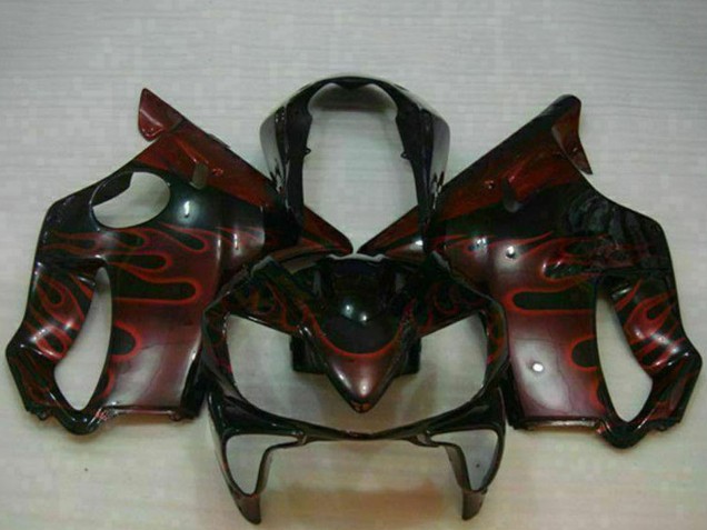 Honda CBR600 F4i Motorrad Verkleidung 2004-2007 - Glanzendes Schwarz Rot Flamme