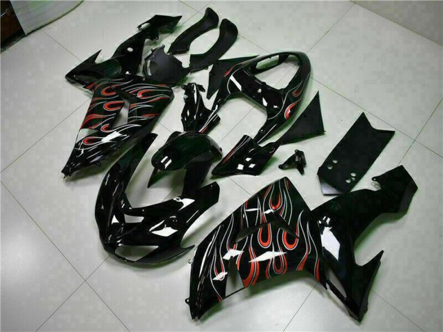 Kawasaki ZX10R Motorrad Verkleidung Kit 2006-2007 - Glanzendes Schwarz Rot Flamme