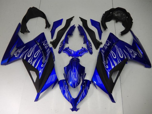 Kawasaki Ninja 300 EX300R Motorrad Verkleidung 2013-2017 - Blau Schwarz Weiss Flamme