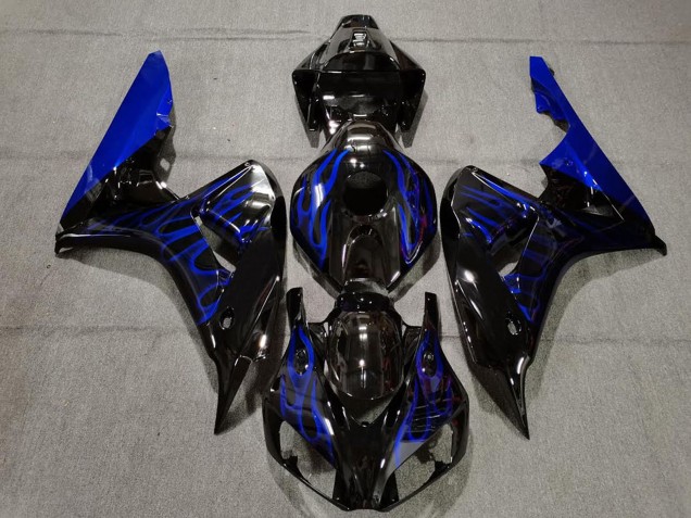 Honda CBR1000RR Motorrad Verkleidung 2006-2007 - Glanzendes Schwarz Blau Flamme