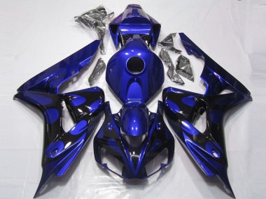 Honda CBR1000RR Motorrad Verkleidung 2006-2007 - Blau Glanzendes Schwarz Flamme