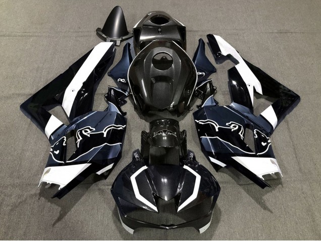 Honda CBR600RR Motorrad Verkleidung 2013-2023 - Schwarzer Carbonfaser Stil Weiss blau Bull