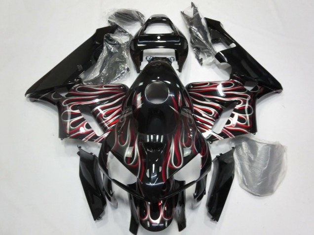 Honda CBR600RR Motorrad Verkleidung 2005-2006 - Glanzendes Schwarz Silber Rot Flamme