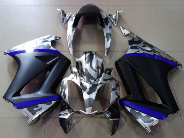 Honda VFR 800 Motorrad Verkleidung 2002-2013 - Grau Camouflage Blau Matt Schwarz