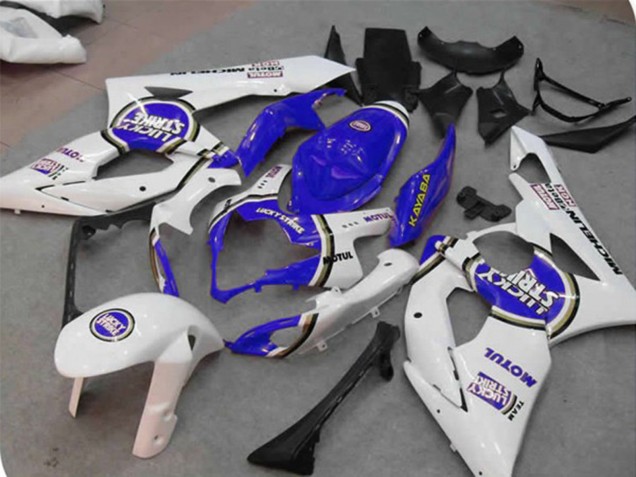 Suzuki GSXR 1000 Motorrad Verkleidung 2005-2006 - Weiss Blau Lucky Strike