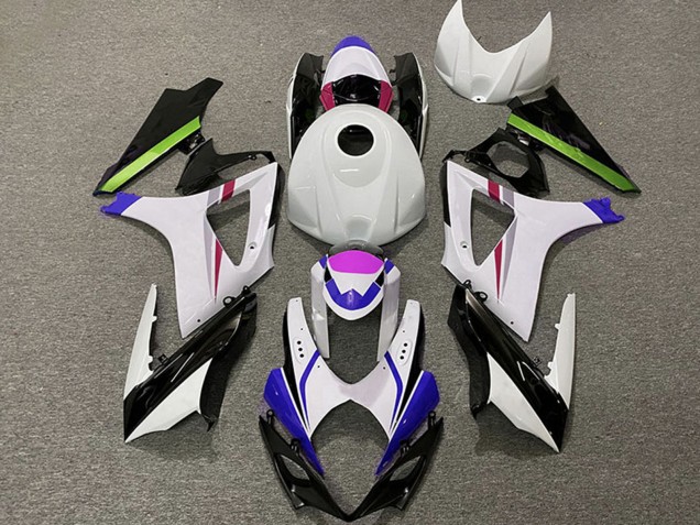 Suzuki GSXR 1000 Motorrad Verkleidung 2007-2008 - Weiss Blau Grun Schwarz Rennen