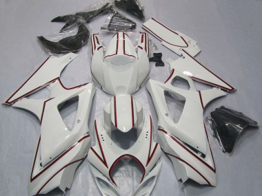 Suzuki GSXR 1000 Motorrad Verkleidung 2007-2008 - Weiss mit Rot PinStreifen