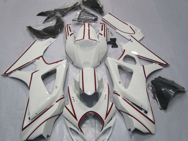 Suzuki GSXR 1000 Motorrad Verkleidung 2007-2008 - Weiss mit Rot PinStreifen