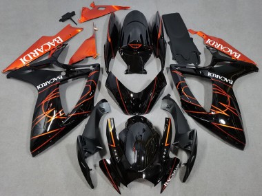 Suzuki GSXR 600 / GSXR 750 Motorrad Verkleidung 2006-2007 - Glanzendes Schwarz Orange Bacardi