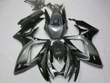 Suzuki GSXR 600 / GSXR 750 Motorrad Verkleidung 2006-2007 - Grau Glanzendes Schwarz Streifen