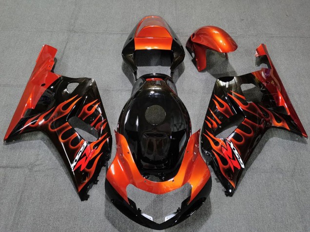 Suzuki GSXR 600 / GSXR 750 Motorrad Verkleidung 2001-2003 - Glanzendes Schwarz Orange Flamme