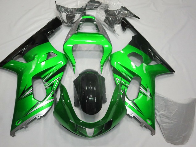 Suzuki GSXR 600 / GSXR 750 Motorrad Verkleidung 2001-2003 - Grun Silber Glanzendes Schwarz