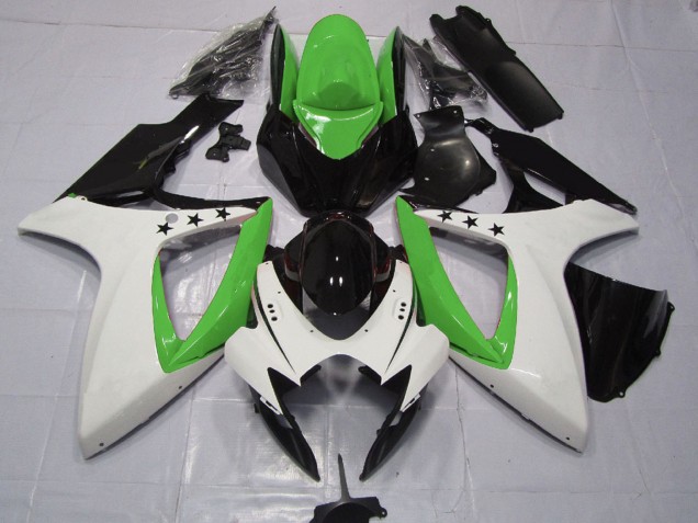 Suzuki GSXR 600 / GSXR 750 Motorrad Verkleidung 2006-2007 - Grun Weiss Glanzendes Schwarz Stern