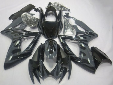 Suzuki GSXR 600 / GSXR 750 Motorrad Verkleidung 2006-2007 - Grau Schwarz Flamme