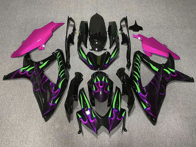 Suzuki GSXR 600 / GSXR 750 Motorrad Verkleidung 2008-2010 - Glanzendes Schwarz Rosa Lila Grun Flamme