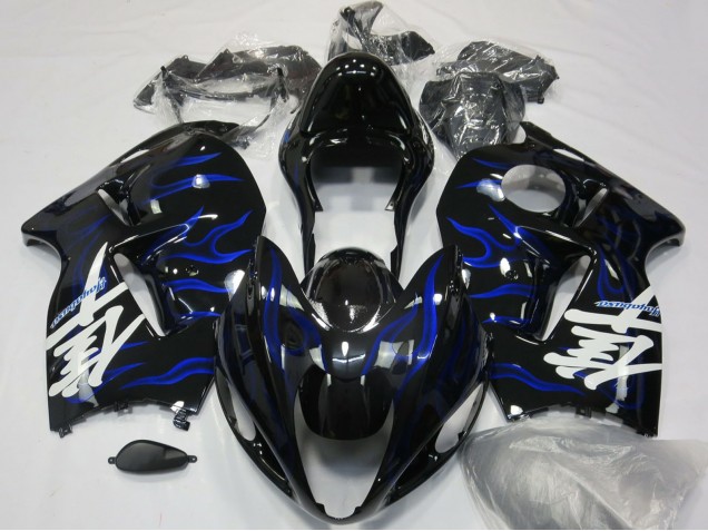 Suzuki GSXR 1300 Motorrad Verkleidung 1996-2007 - Glanzendes Schwarz Blau Flamme