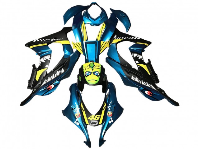 Kawasaki ZX10R Abs Motorrad Verkleidungen 2016-2020 - Hellblau Gelb Hai
