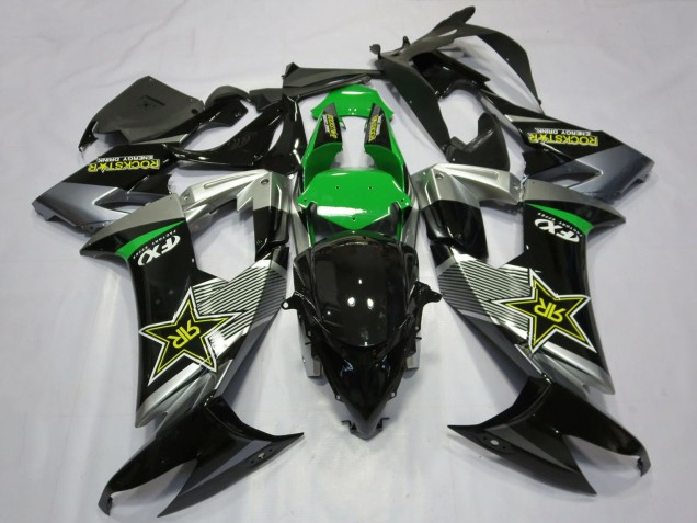 Kawasaki ZX10R Motorrad Verkleidung 2008-2010 - Grau Grun Schwarz RockStar