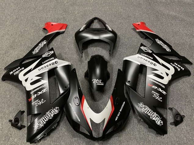 Kawasaki ZX6R Motorrad Verkleidung 2007-2008 - Massgeschneidert Matt Schwarz Weiss Rot