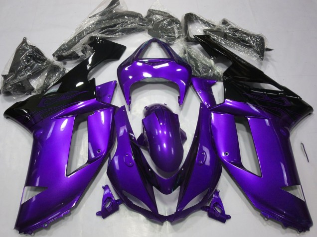 Kawasaki ZX6R Motorrad Verkleidung 2007-2008 - Glanzendes Lila Schwarz