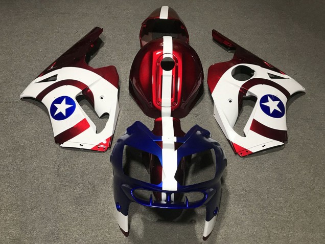 Kawasaki ZX12R Motorrad Verkleidung 2002-2006 - Rot Blau Weiss Stern Captain America